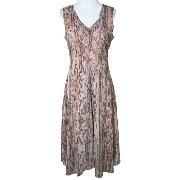 Tahari Size S Womens Animal Print Maxi Pink & Brown Sleeveless Dress V Neck - Picture 1 of 11